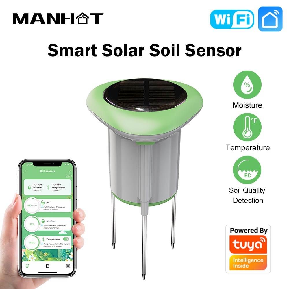 Smart Garden Solar - MANHOT WiFi Inteligentny Solarny Czujnik Gleby